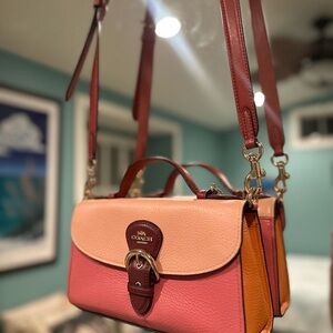 Coach Pink and Orange Crossbody Bag with Color-Block Design